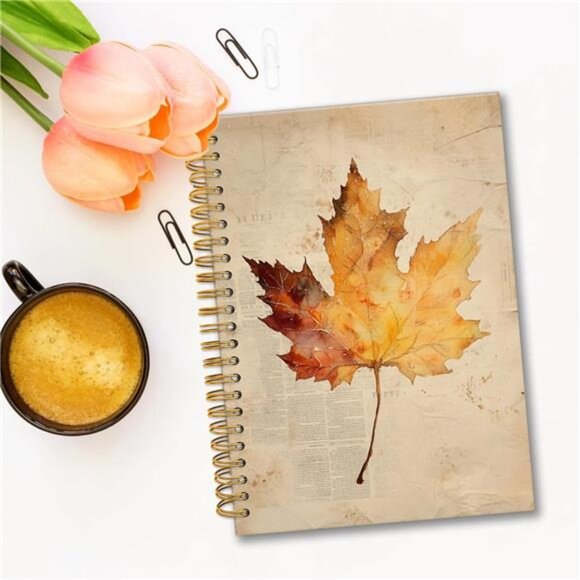 Vintage Fall Maple Spiral Notebook 5.5x8.3, Autumn Maple Leaf Journal,‎ Rustic - Picture 2 of 8